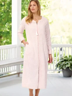 Ella Simone Sculpted Rose Zip-Front Fleece Robe