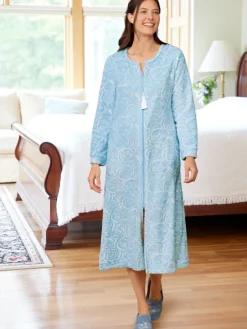 Ella Simone Sculpted Rose Zip-Front Fleece Robe