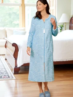 Ella Simone Sculpted Rose Zip-Front Fleece Robe