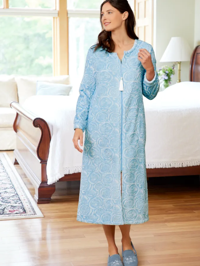 Ella Simone Sculpted Rose Zip-Front Fleece Robe
