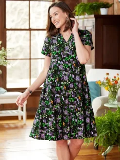 Ella SimoneĀ® Short-Sleeve Tiered Floral Dress