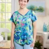Ella Simone Short-Sleeve Watercolor Splash Cotton and Modal Top