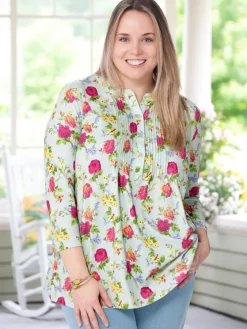 Ella Simone Soft Knit Floral Pintuck Cotton and Modal Tunic