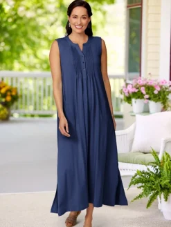Ella Simone Stretch Knit Pintuck Cotton and Modal Maxi Dress