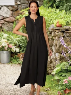 Ella Simone Stretch Knit Pintuck Cotton and Modal Maxi Dress