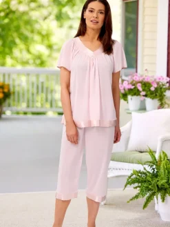 Ella Simone Touch of Satin Nylon Tricot Capri Pajama Set