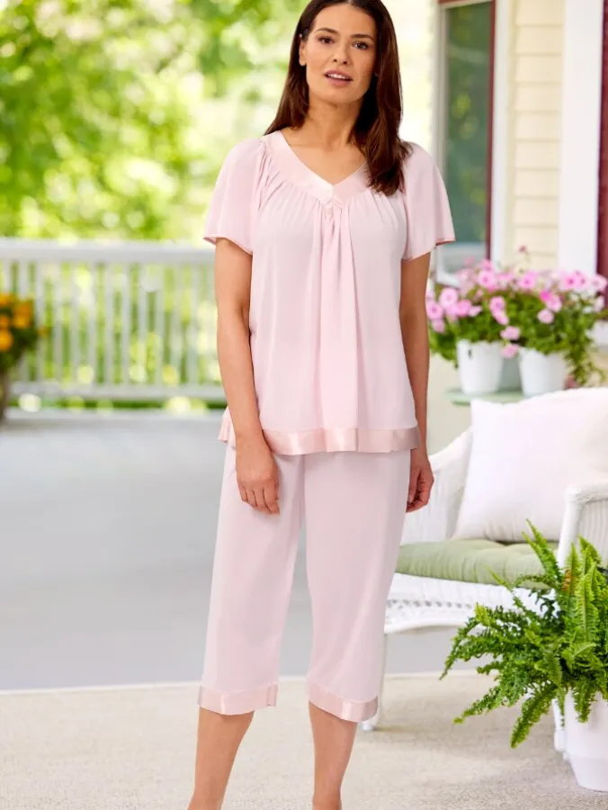 Ella Simone Touch of Satin Nylon Tricot Capri Pajama Set