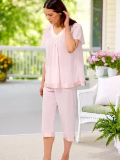 Ella Simone Touch of Satin Nylon Tricot Capri Pajama Set
