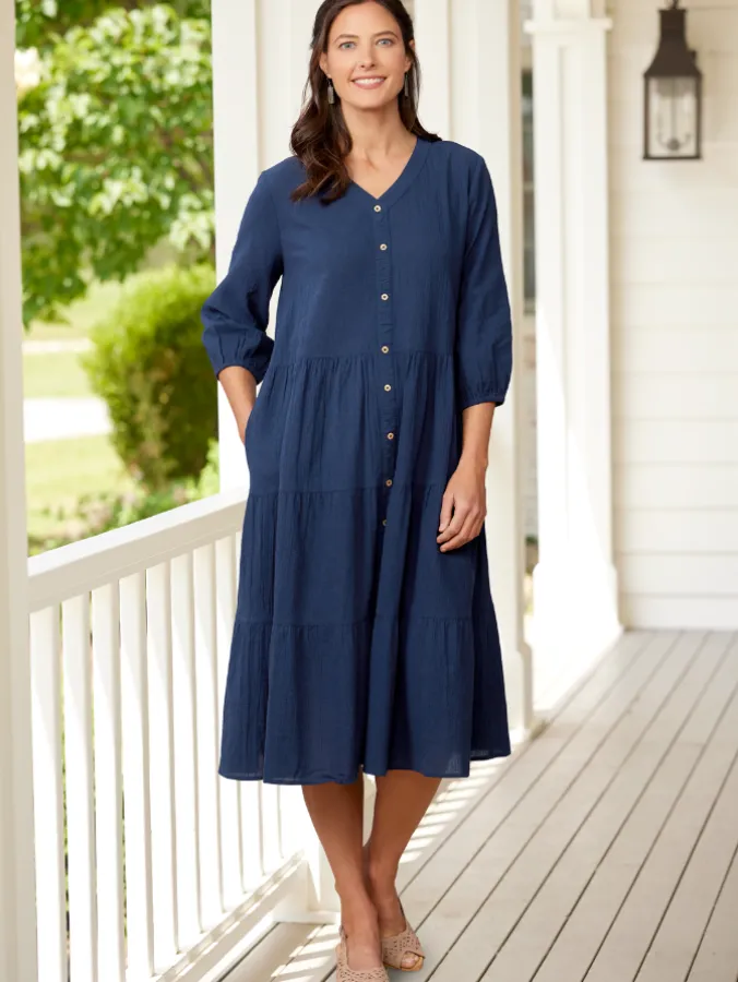 Ella Simone Triple-Tier Cotton Gauze Midi Dress
