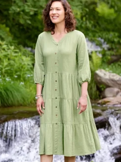 Ella Simone Triple-Tier Cotton Gauze Midi Dress