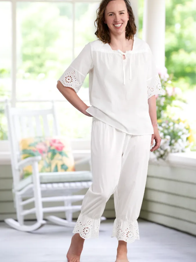 Ella Simone White Eyelet Cotton Lawn Pajamas