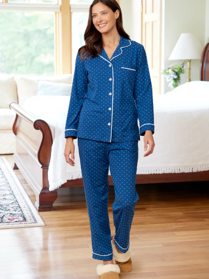 Ella Simone Women's Polka-Dot Knit Pajama Set