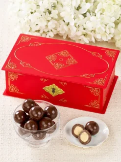 Embossed Red Filigree Tin With Luxury Malted Milk Balls
