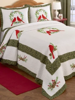 Embroidered Cardinal Cotton Quilt or Pillow Sham