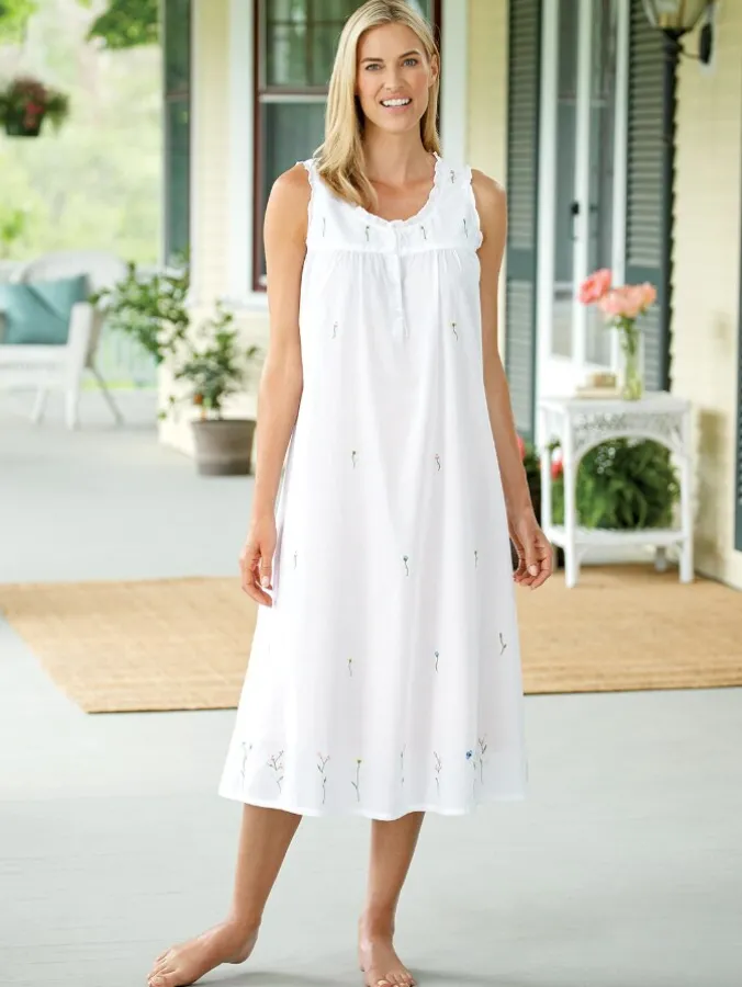 Embroidered Flowers Cotton Nightgown