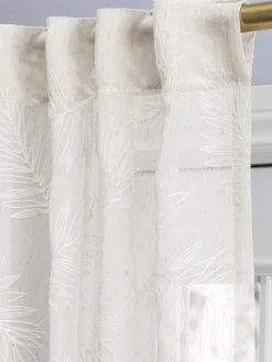 Embroidered Leaves Sheer Rod Pocket Panel With Back Tabs