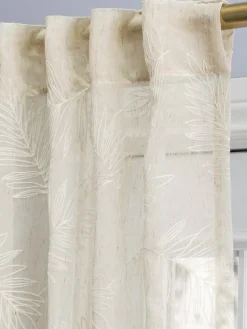 Embroidered Leaves Sheer Rod Pocket Panel With Back Tabs