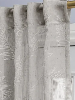 Embroidered Leaves Sheer Rod Pocket Panel With Back Tabs