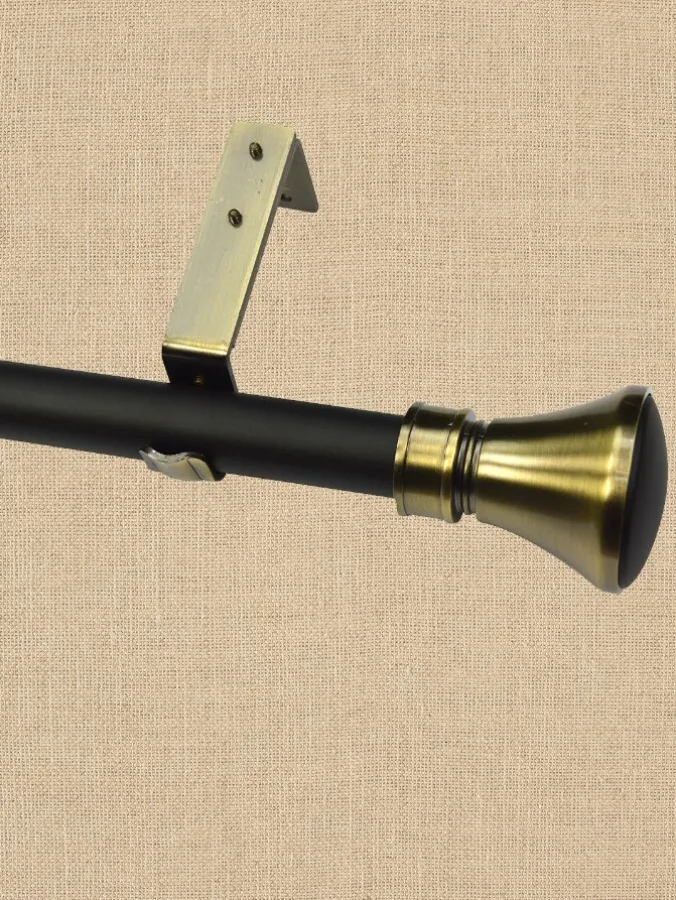 Empire Black/Gold Adjustable Curtain Rod With Flare Finial, 1 Inch