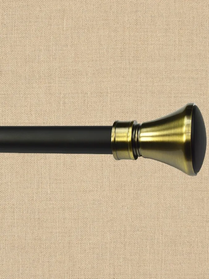 Empire Black/Gold Adjustable Curtain Rod With Flare Finial, 1 Inch