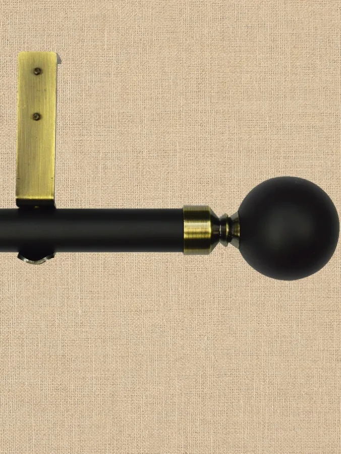 Empire Black/Gold Adjustable Curtain Rod With Ball Finial, 1 Inch