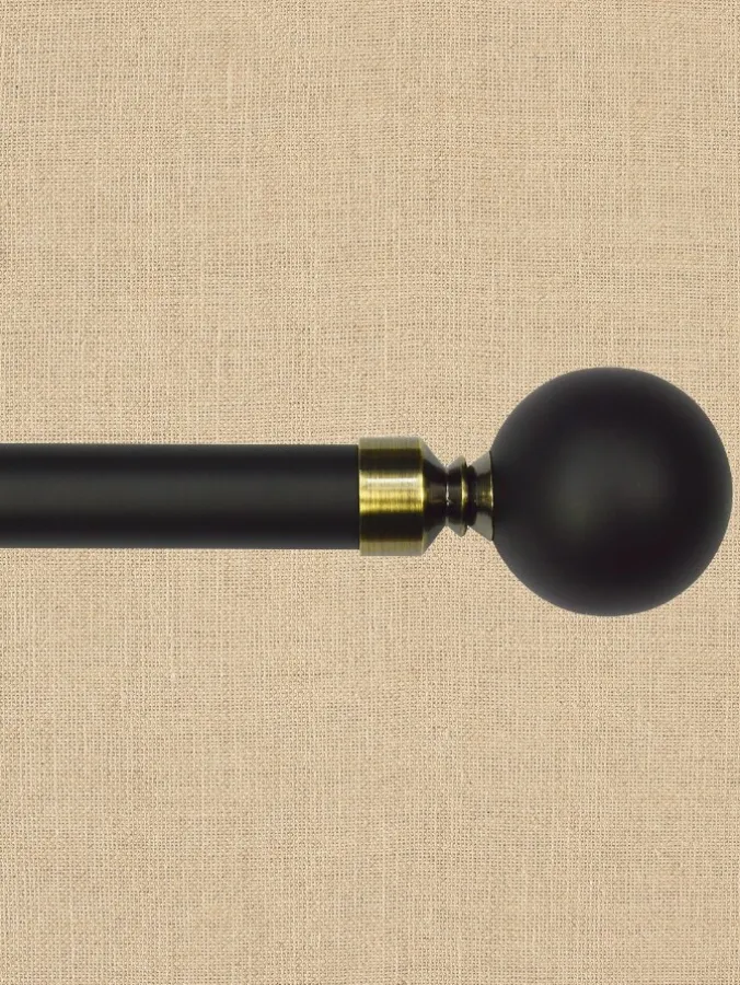 Empire Black/Gold Adjustable Curtain Rod With Ball Finial, 1 Inch