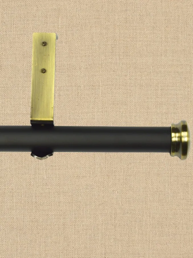 Empire Black/Gold Adjustable Curtain Rod With Flat Finial, 1 Inch