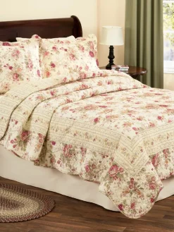 Everlasting Rose Reversible Cotton Quilt and Pillow Sham Set