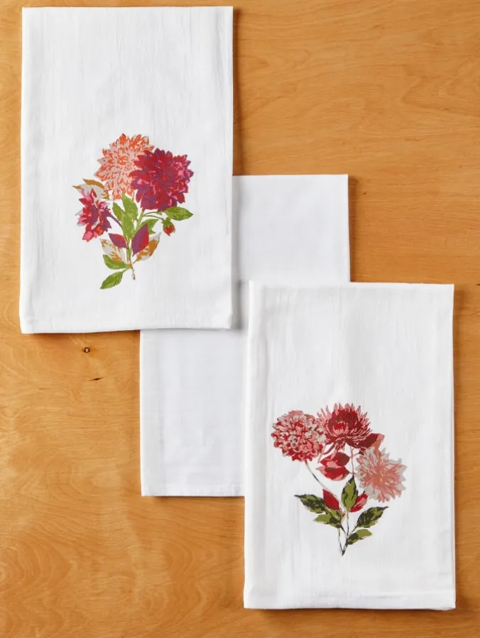 Falling Flowers Flour Sack Cotton Kitchen Towel Set