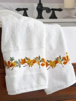 Falling Leaves Embroidered Hand Towel, Set of 2