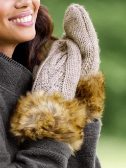Faux Fur Cable-Knit Mittens