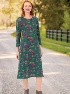 Floral Cotton Knit A-Line Dress
