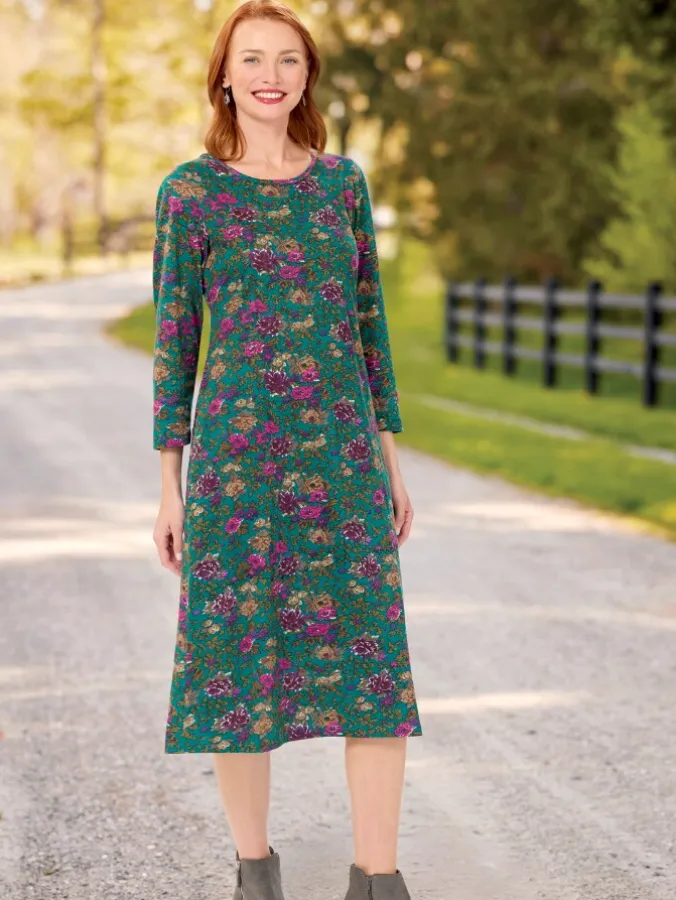 Floral Cotton Knit A-Line Dress