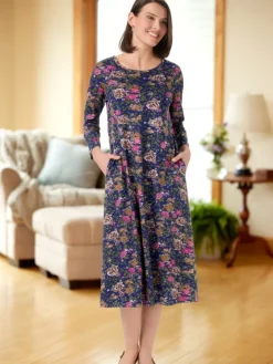 Floral Cotton Knit A-Line Dress