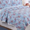 Floral Cotton Quilt or Pillow Sham With Crochet Lace Border