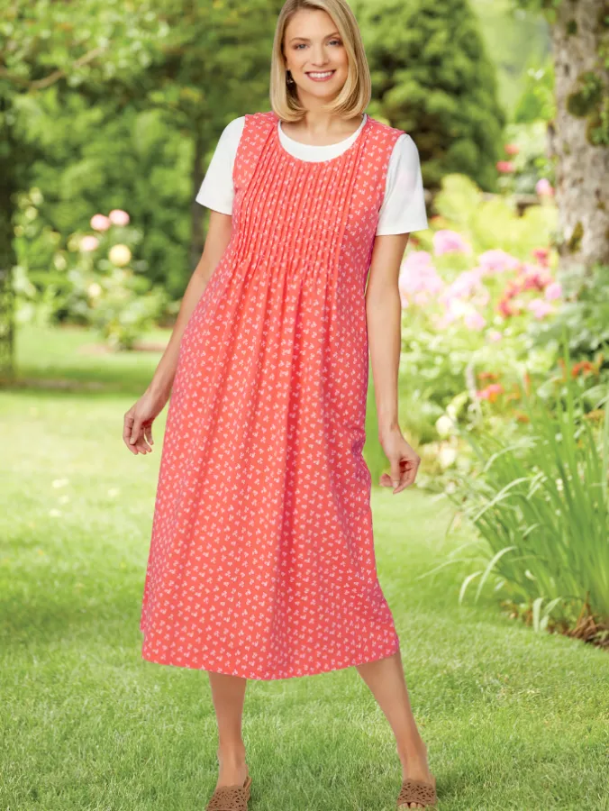 Floral Print Cotton Knit Jumper in Coral