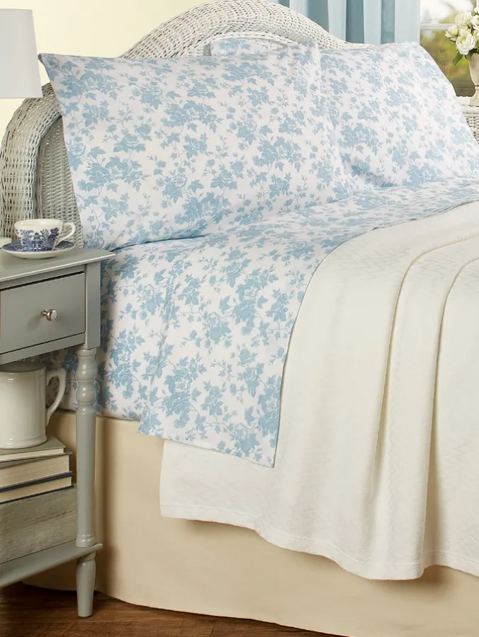 Floral Toile Portuguese Cotton Percale Sheet Set
