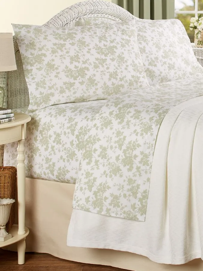 Floral Toile Portuguese Cotton Percale Sheet Set