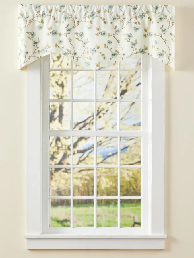 Floral Vine Embroidered Lined Rod Pocket M-Shaped Valance