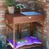Folding Hardwood Potting Table With Removable Bucket