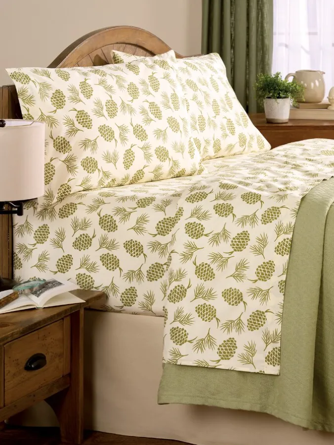 Forest Pinecone Portuguese Cotton Percale Sheet Set