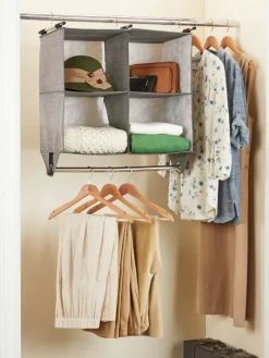 Four-Shelf Hanging Closet Organizer With Garment Rod