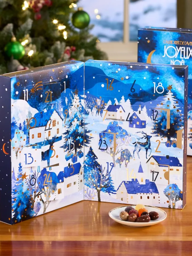 French Christmas Advent Calendar With Chocolates, Nuts, and Fruit Jellies