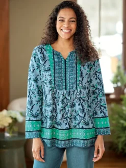 French Country Floral Notch-Neck Tunic