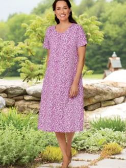 Fresh Florals Cotton Knit A-Line Midi Dress