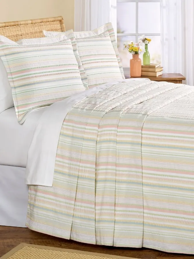 Fresh Stripe Seersucker Bedspread or Pillow Sham