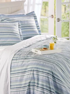 Fresh Stripe Seersucker Bedspread or Pillow Sham