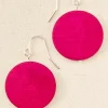 Fuchsia Wood Circle Drop Earrings