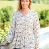 Garden Floral Pintuck Gauze Top