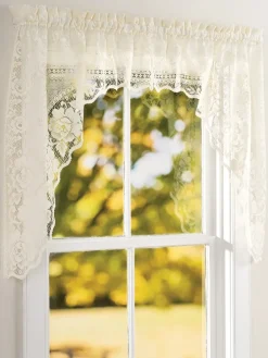 Garden Rose Lace Rod Pocket Swag Pair